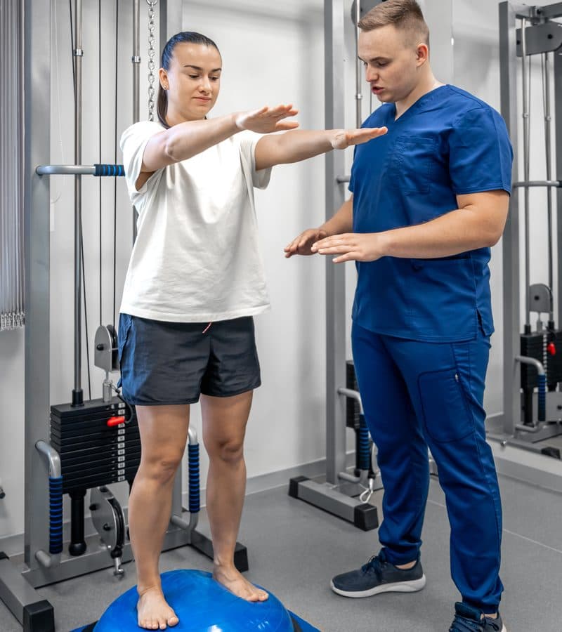 Fitness session, exercise with a trainer